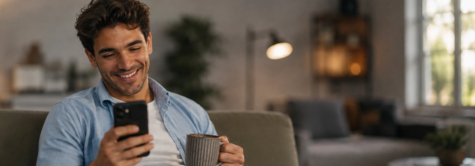 Person checking CreatorMarket on a smartphone at home
